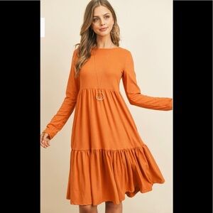 🆕 The Autumn Pumpkin Spice Long Sleeve Tiered Skirt Dress